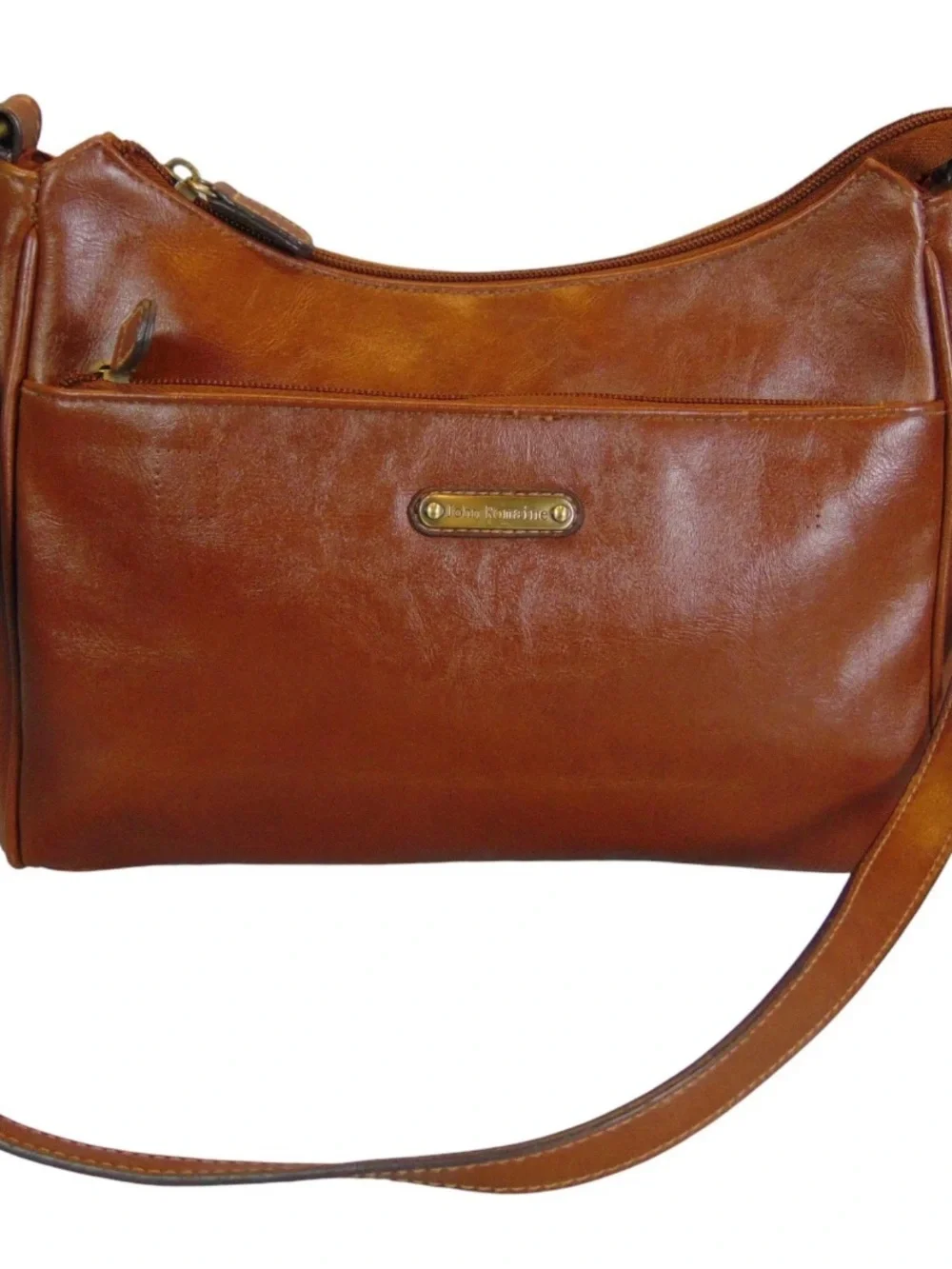 Vintage John Romaine Leather Crossbody Bag Brown Brass Shoulder Purse